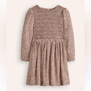 Mini Boden Brown Leopard Smocked Long-Sleeve Dress